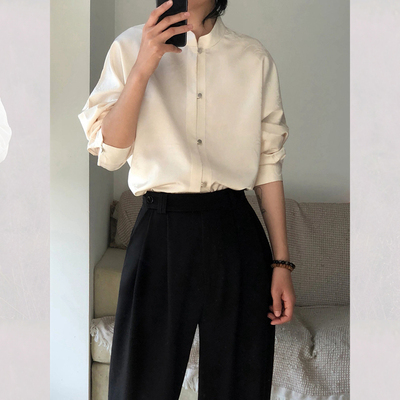 白色衬衫女装2025年秋季新款别致新中式立领衬衫内搭气质上衣长袖