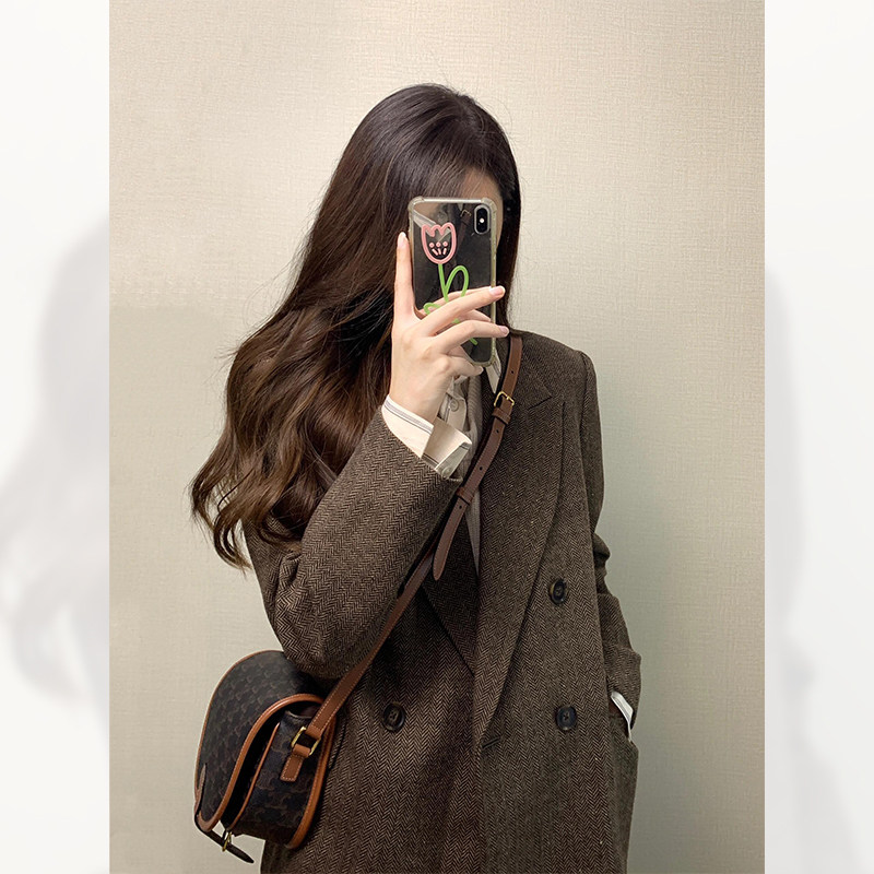 复古英伦风毛呢西装外套女2025秋冬新款今年流行小众设计西服显瘦