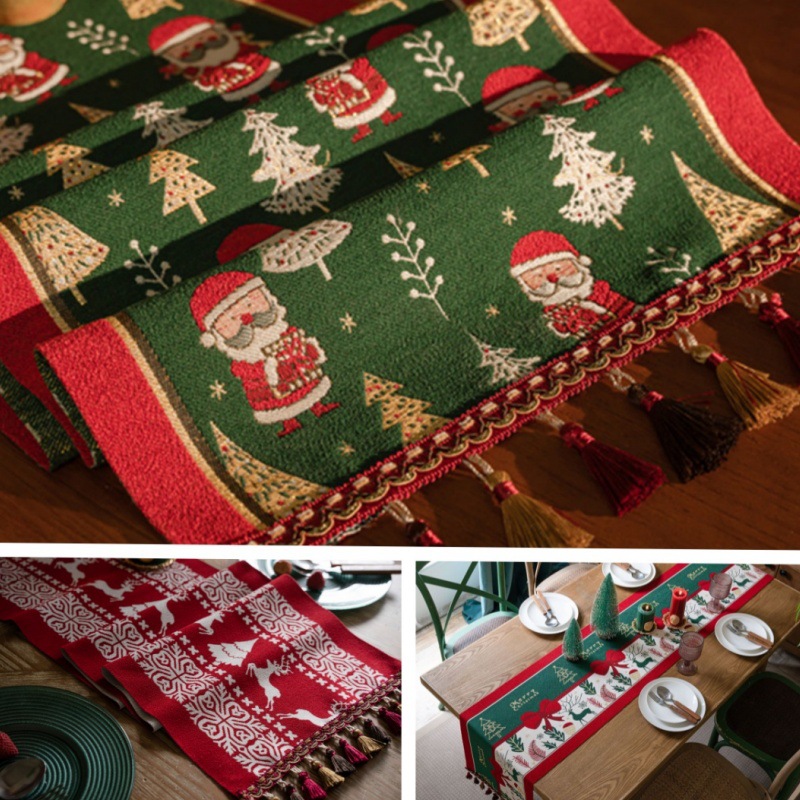 圣诞桌旗氛围桌布餐厅酒店圣诞节主题Christmas餐桌台布美式复古