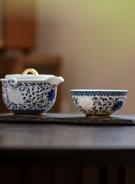 景德镇玉柏玲珑瓷非遗工艺高温白瓷旅行茶具便携包无铅铬安全健康