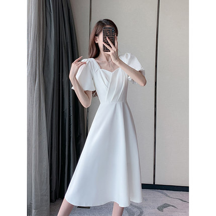 2024年夏季新款白色泡泡袖连衣裙女高级感轻奢设计领证登记小礼服