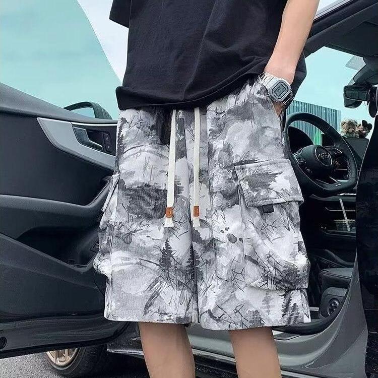 美式夏季迷彩蛇纹牛仔七分裤男女街头风宽松多口袋工装阔腿短裤潮