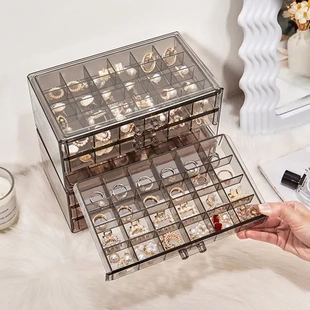 可重叠设计法铸造戒指盒压2L轻奢透明首饰盒