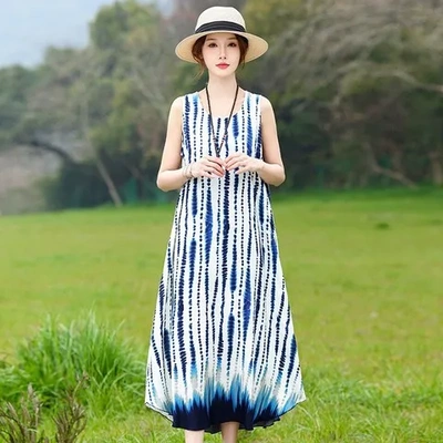 连衣裙棉绸大理2024年度假三亚妈妈新款高端大码度假海滩中年长裙