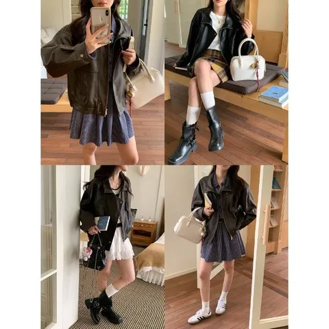 3thMorning皮衣复古新款廓形摩登翻领外套早秋机车ZY3229