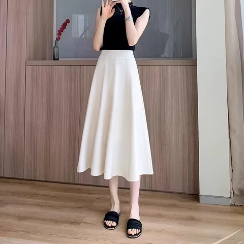 小个子气质伞裙高腰2024显瘦半身裙西装女爆款夏遮肚白色垂坠a字