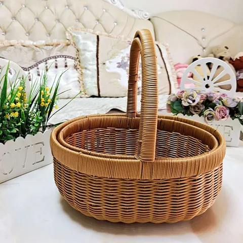置物筐加固采摘收纳篮仿藤编织礼品篮水果篮手提购物篮野餐篮,收纳整理,收纳筐,淘宝优惠券,粉丝福利购,淘宝优惠卷