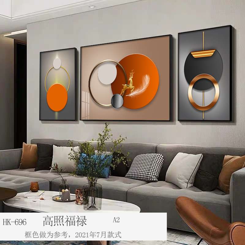 正品沙发背景墙客厅装饰画现代简约镶钻晶瓷北欧挂画轻奢立体三联图片