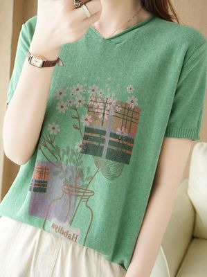 短袖t恤纯棉中老年妈妈大码洋气