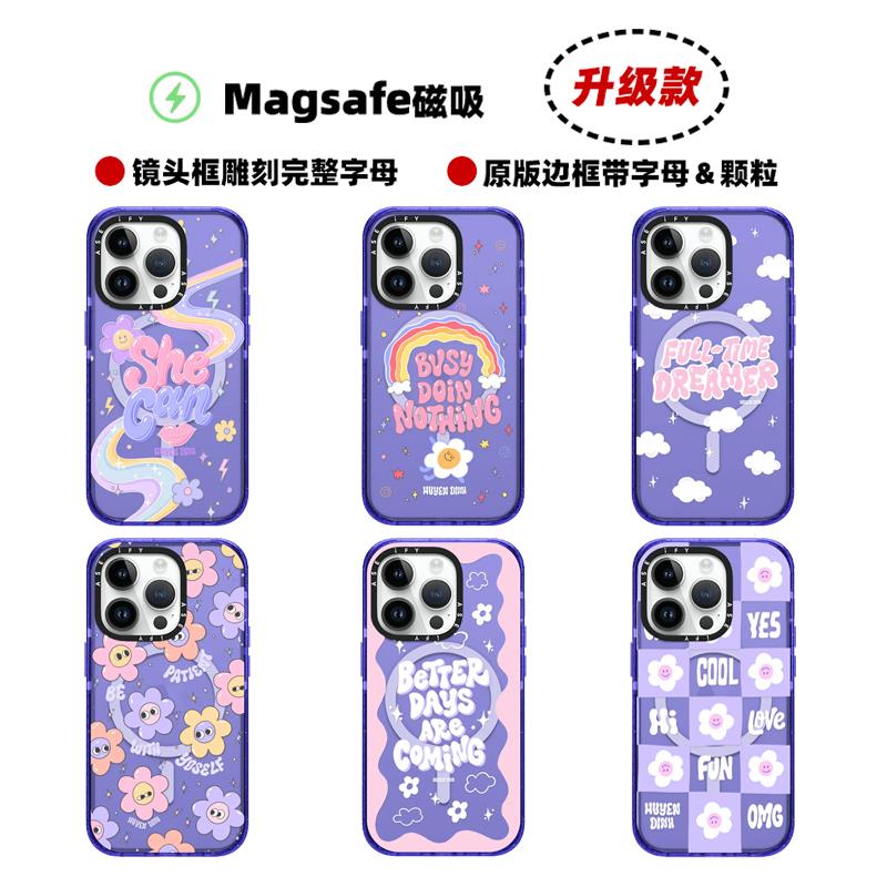 Magsafe磁吸CASE联名Huyen Dinh励志卡通花朵16Promax壳适用15Pro升级款亚克力苹果14防摔iPhone13保护套