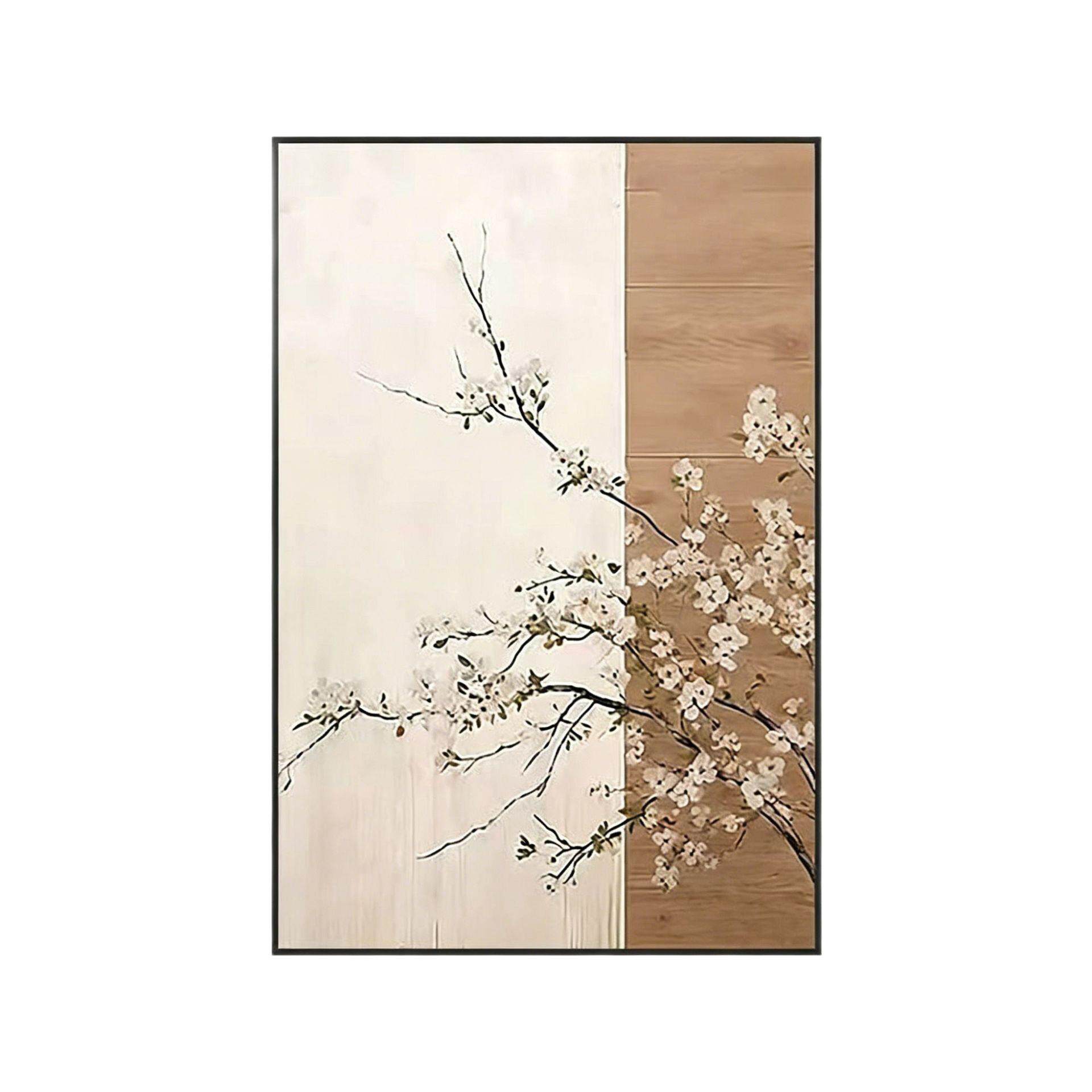 中古风樱花装饰画客厅玄关竖版挂画现简约卧室背景墙艺术画