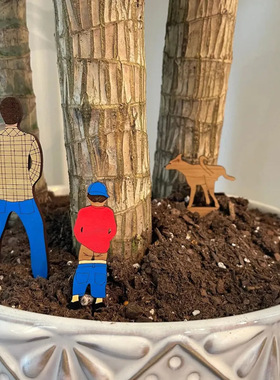 跨境新款趣味盆栽木质迷你插牌 父亲儿子狗狗庭院家居花盆装饰