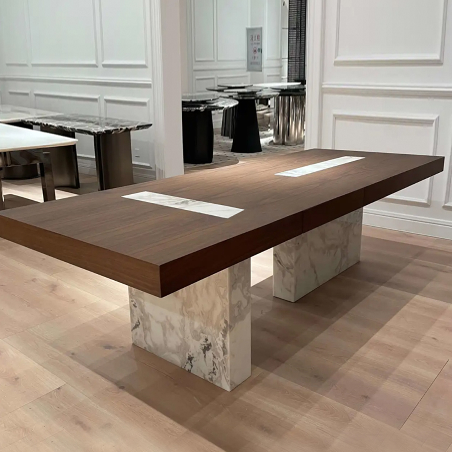 意式极简设计师大理石实木茶桌