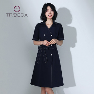 TRIBECA/翠贝卡夏季新款双排扣气质修身收腰连衣裙