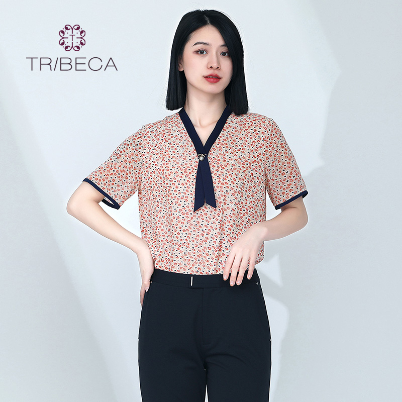 TRIBECA翠贝卡直筒碎花短袖衬衫