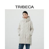 TRIBECA翠贝卡商场同款 多色高领保暖兜帽纯色宽松休闲长款 羽绒服