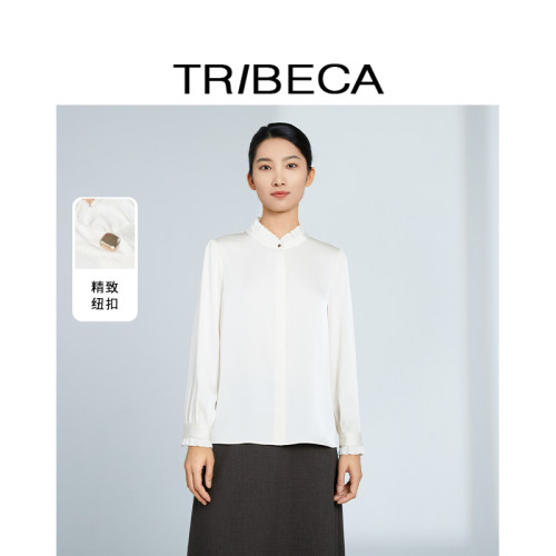 翠贝卡通勤长袖立领衬衫
