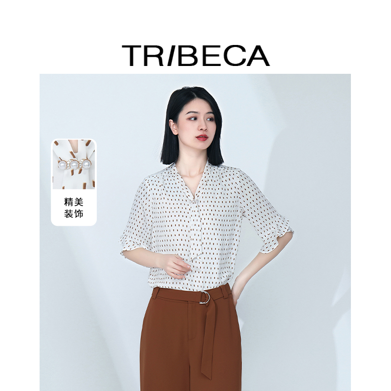 TRIBECA翠贝卡五分袖波点衬衫