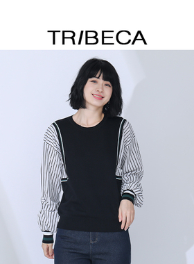 TRIBECA翠贝卡商场同款秋季新款女假两件条纹针织衫