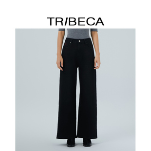 TRIBECA翠贝卡2025秋新款商场同款黑色休闲直筒通勤长款牛仔裤女