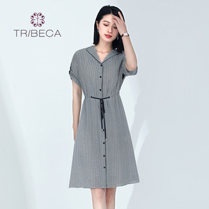 TRIBECA翠贝卡夏季商场同款女士中长修身格纹连衣裙