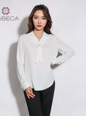 TRIBECA翠贝卡商场同款秋女士时尚波点飘带长袖衬衫