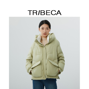 TRIBECA翠贝卡纯色长袖冬装新款商场同款连帽鸭绒短款羽绒服