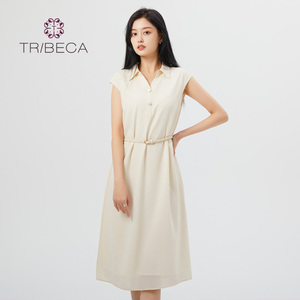 TRIBECA翠贝卡夏季商场同款简约翻领无袖中长连衣裙