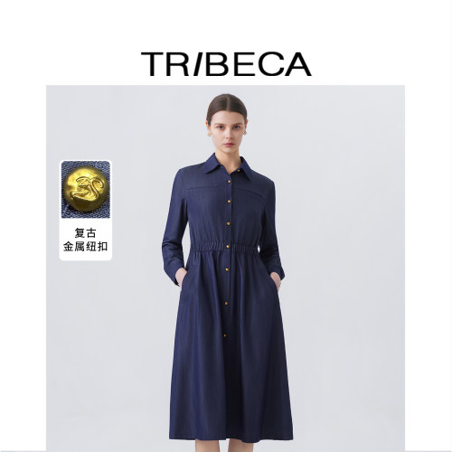 翠贝卡金属纽扣衬衫连衣裙