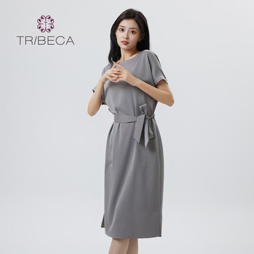 TRIBECA翠贝卡开叉短袖连衣裙