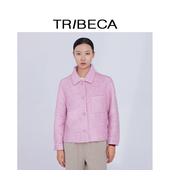 TRIBECA翠贝卡2024年商场同款 纯色新款 单排扣休闲通勤小香风外套