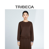 翠贝卡2025秋新款 商场同款 休闲松弛感圆领套头假两件拼接女卫衣