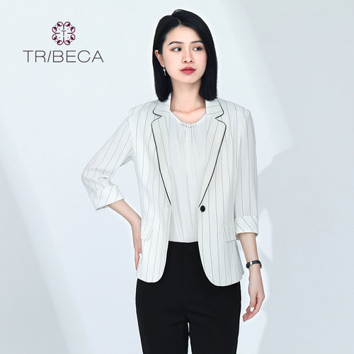TRIBECA翠贝卡条纹七分袖小西装