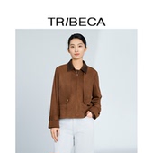 新款 商场同款 时尚 翠贝卡2025秋季 设计感复古短款 夹克翻领外套女