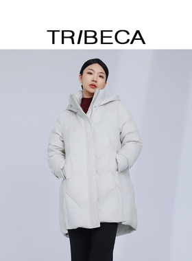 TRIBECA翠贝卡2024冬新款商场同款修身女士连帽中长款羽绒服外套