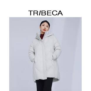 TRIBECA翠贝卡2024冬新款商场同款修身女士连帽中长款羽绒服外套