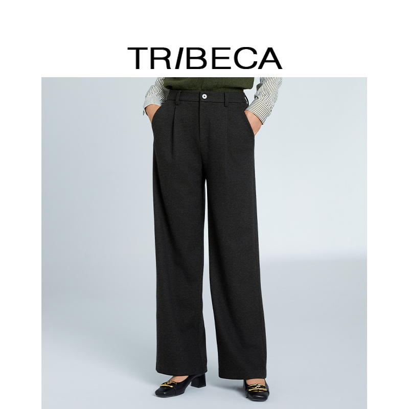 翠贝卡2025秋新款商场同款气质百搭墨绿宽松直筒职业休闲长裤