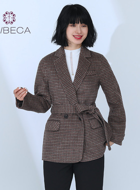 TRIBECA翠贝卡韩版新款商场同款千鸟格含绵羊毛修身收腰西服外套