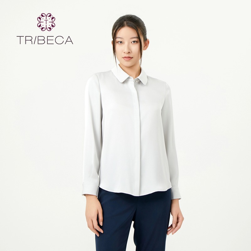 TRIBECA翠贝卡商场同款娃娃领2024春季新款纯色职业长袖休闲衬衫