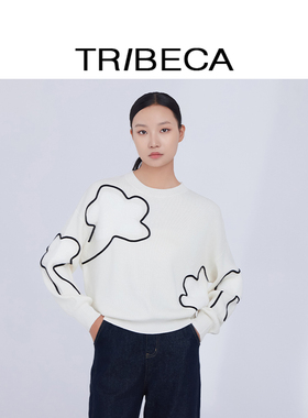 TRIBECA翠贝卡2024年商场同款新款秋冬休闲通勤印花宽松针织衫