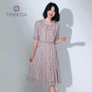 TRIBECA/翠贝卡夏季商场同款收腰修身印花短袖连衣裙