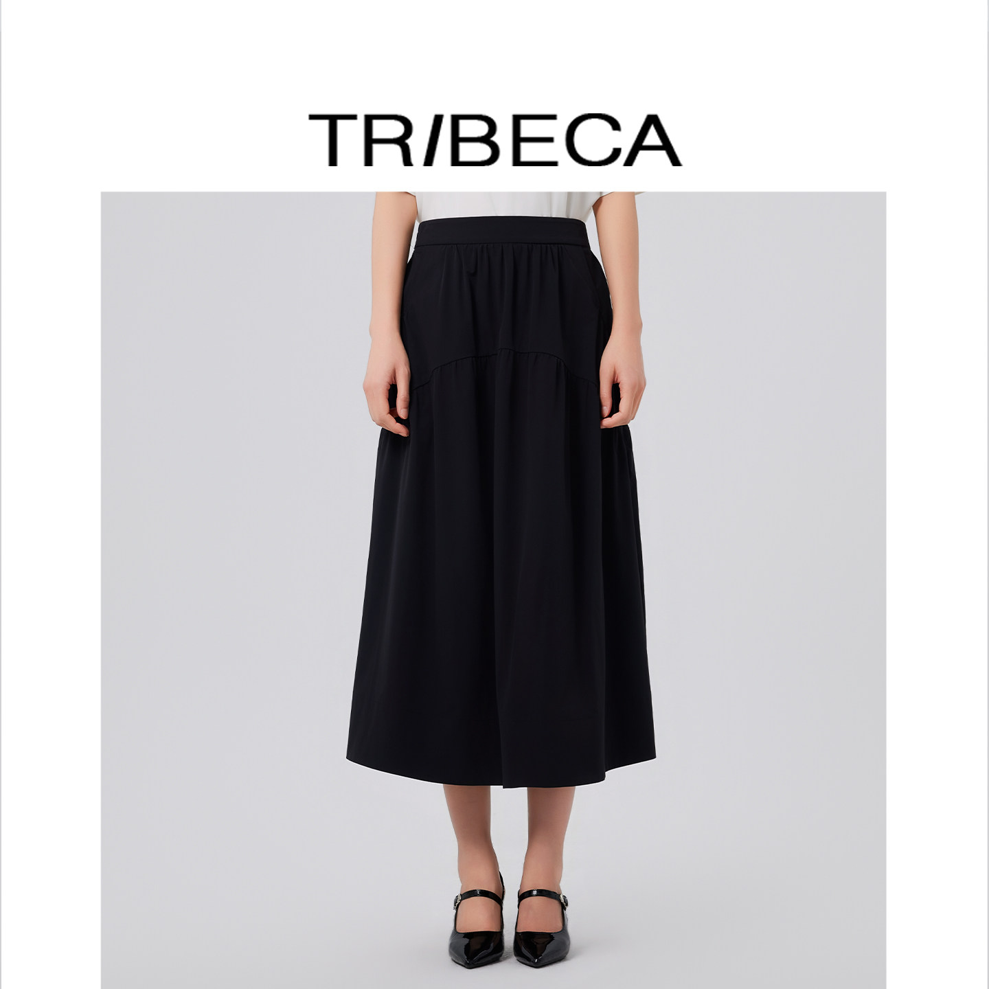 TRIBECA翠贝卡2026夏新款商场同款黑色A字半身裙女中长款高腰伞裙