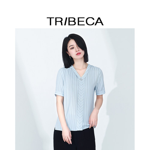 TRIBECA翠贝卡条纹短袖衬衫