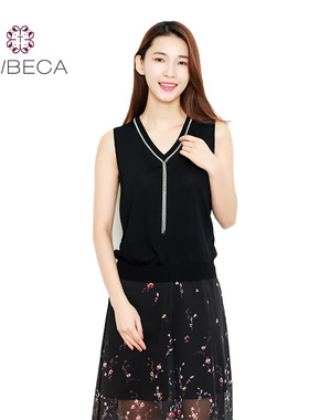 TRIBECA翠贝卡商场同款时尚领修身无袖套头针织衫