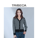 棋盘格针织开衫 TRIBECA翠贝卡商场同款 秋女拼色修身