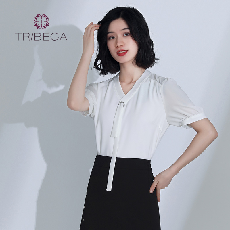 TRIBECA翠贝卡夏季商场同款职业雪纺女上衣气质衬衫
