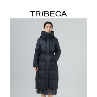 TRIBECA翠贝卡2024冬新款商场同款外套女百搭连帽长款羽绒服外套