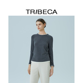 商场同款 假两件长袖 T恤女修身 TRIBECA翠贝卡2025秋新款 打底套头衫