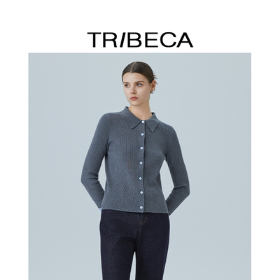 翠贝卡绵羊毛翻领针织衫