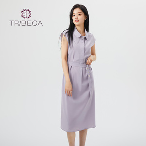 TRIBECA翠贝卡商场同款夏收腰女衬衫中长款连衣裙